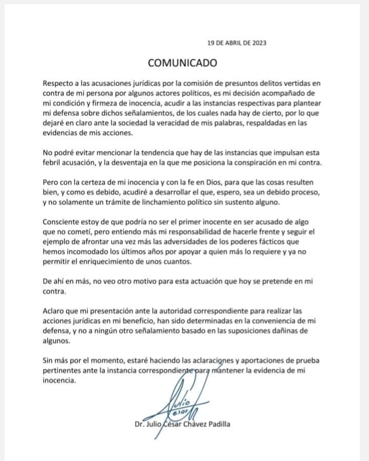comunicado Julio César Chávez